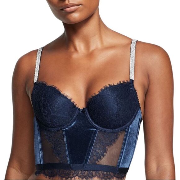 Victoria’s Secret DREAM ANGELS Lace & Velvet Shine Strap Corset Top in Size 38D - Picture 2 of 4